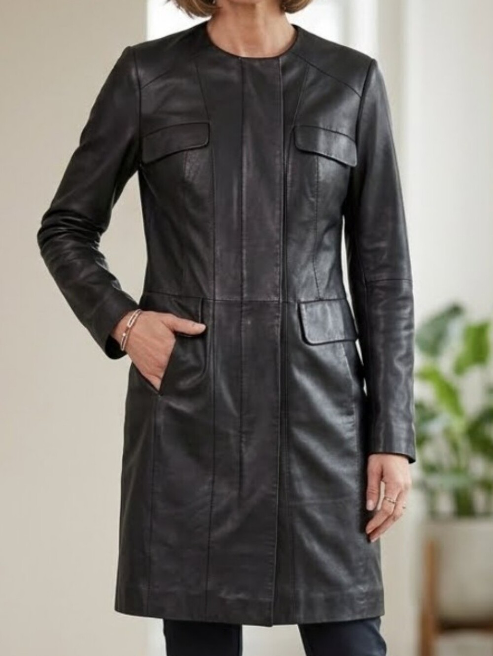 Laundry By Shelli Segal Black Leather Longline Coat Small